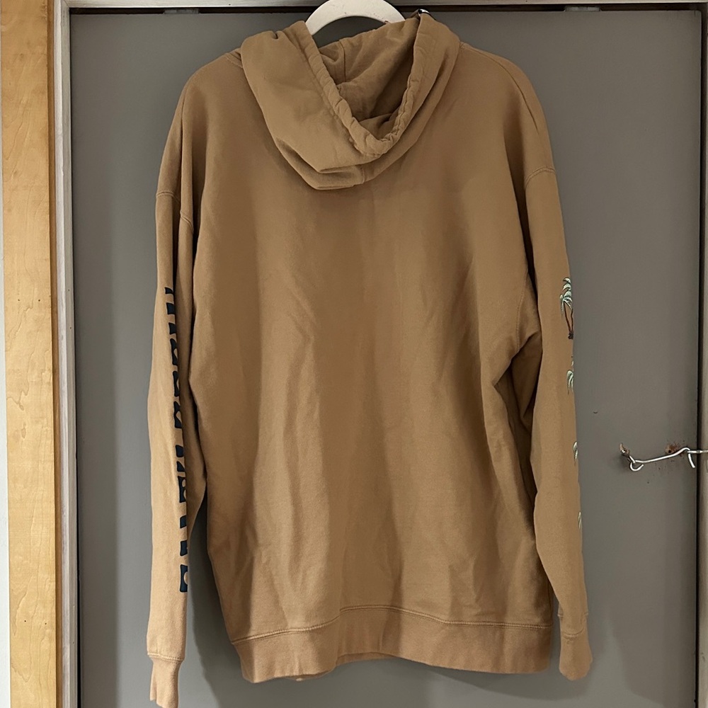 Salty Crew Blue Crabber Overdyed Sweatshirt in Sandstone with Palm Tree Sleeve - Picture 10 of 10